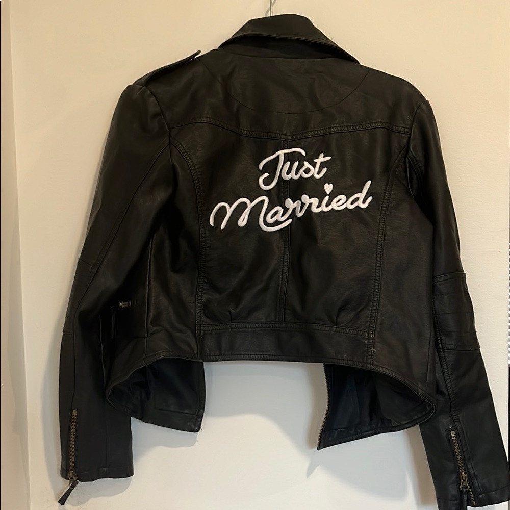 David's Bridal Black Leather Jacket Just Married Design